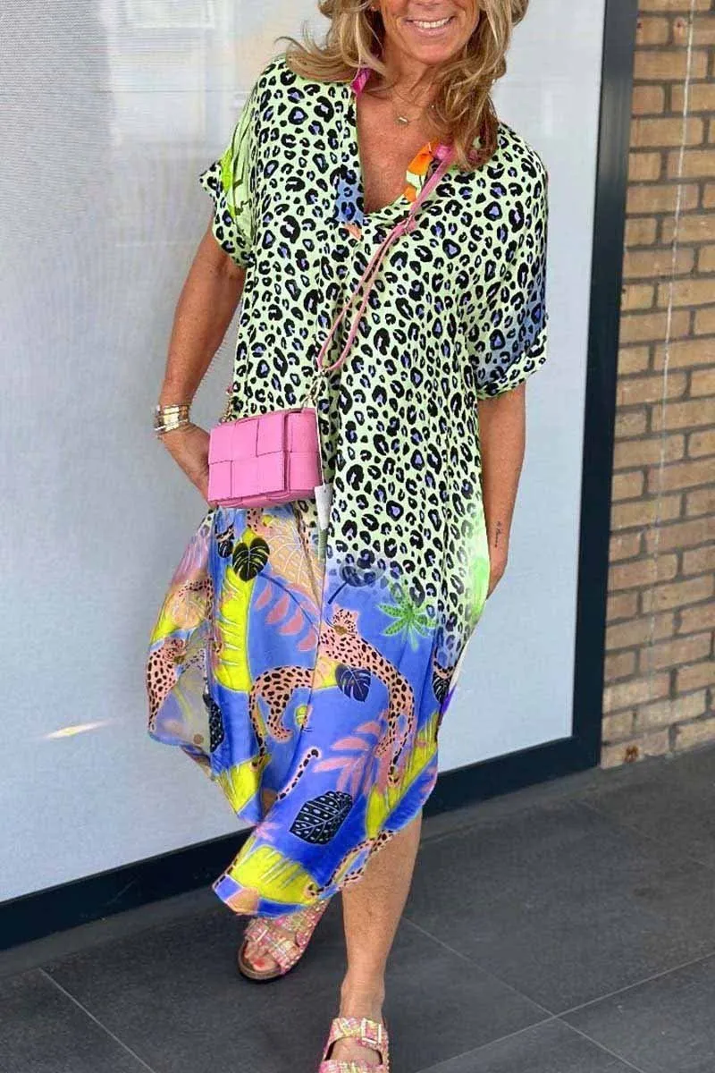 Ivyshape | Casual Leopard Print Short Sleeve Dress