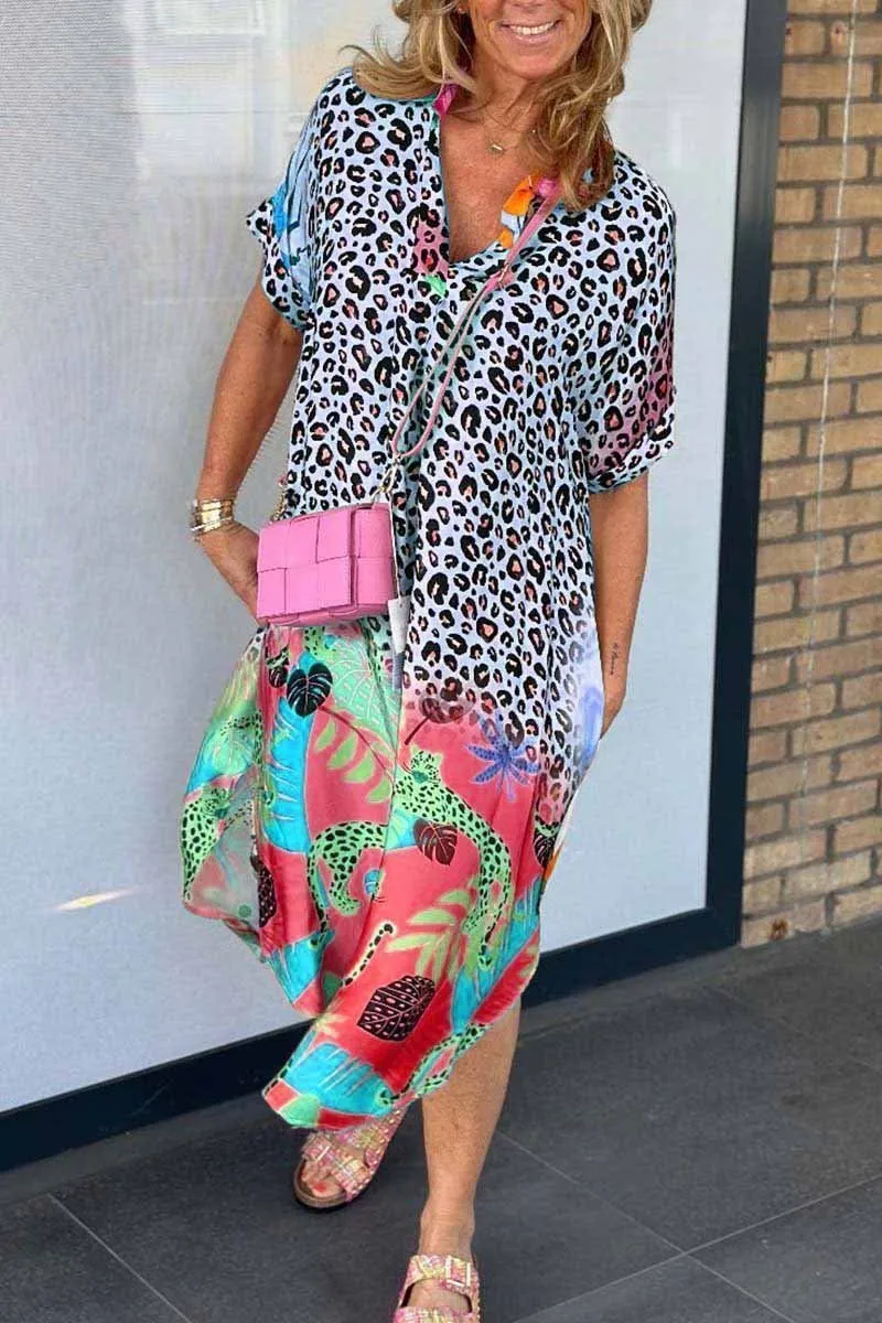 Ivyshape | Casual Leopard Print Short Sleeve Dress