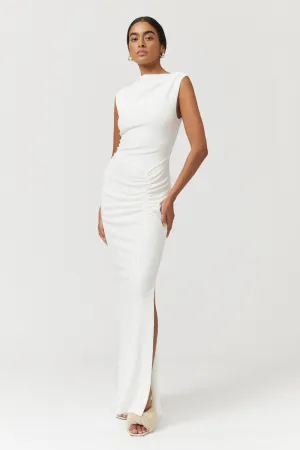Jacqui Rouched Front Midi Dress  - White