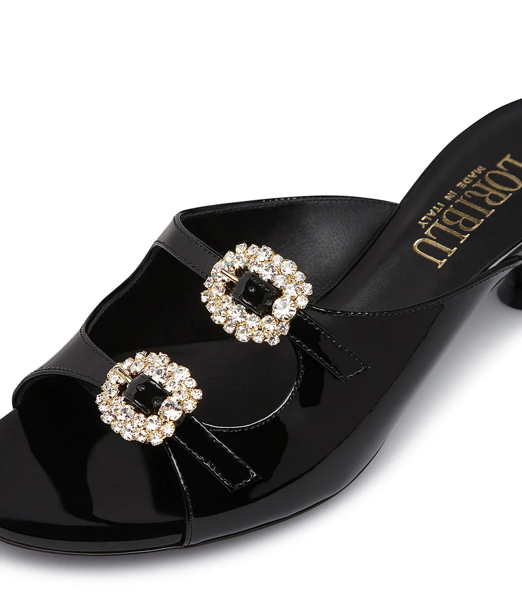 jewel buckle embellished black leather mules