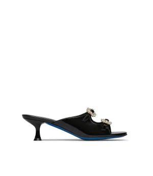 jewel buckle embellished black leather mules
