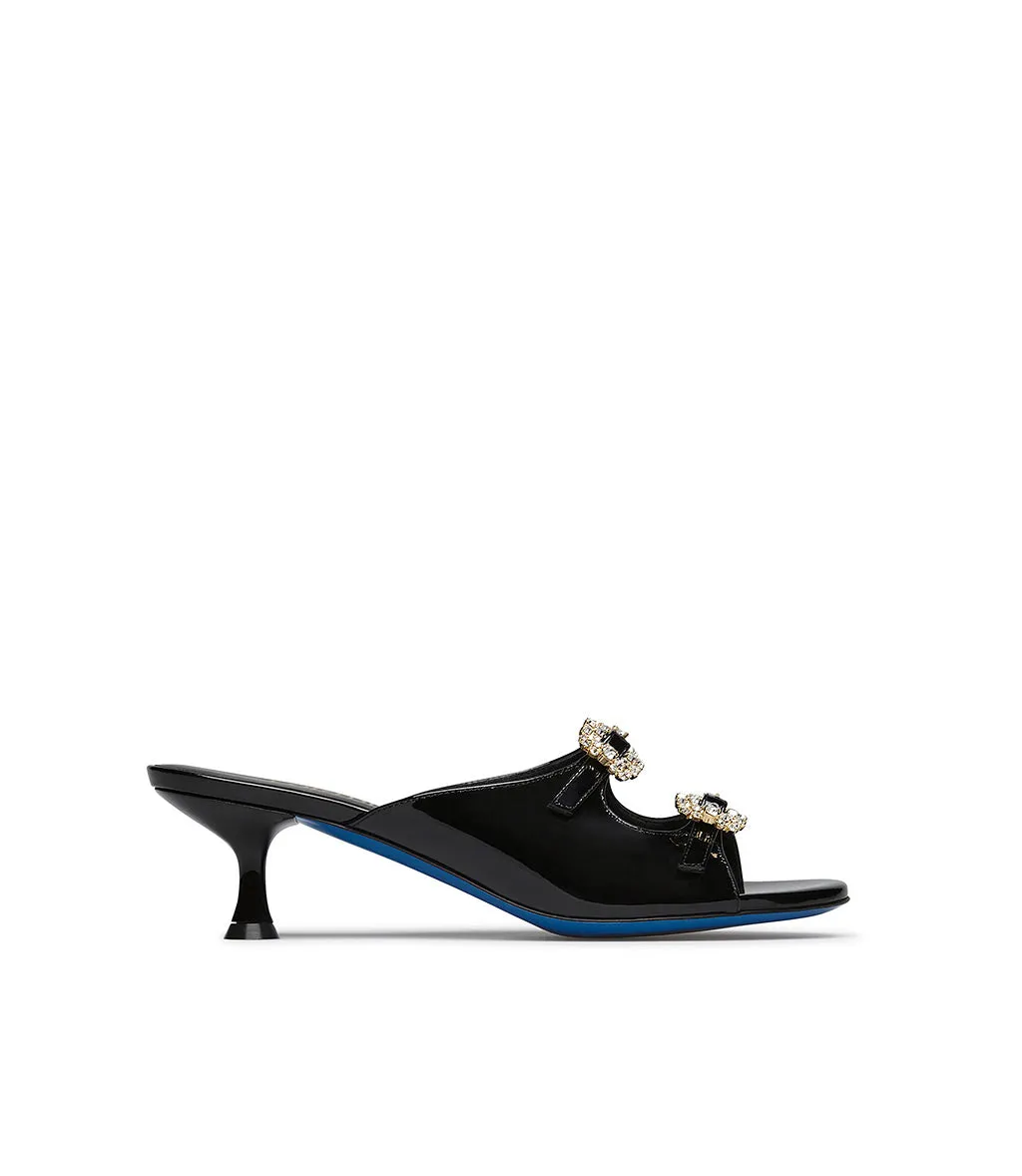 jewel buckle embellished black leather mules