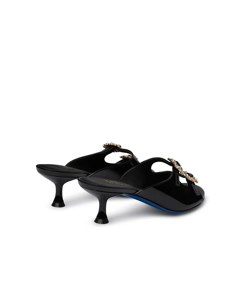 jewel buckle embellished black leather mules