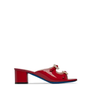 jewel buckles embellished red leather mules