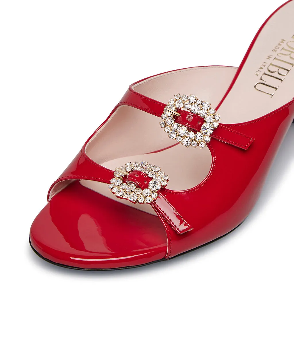 jewel buckles embellished red leather mules