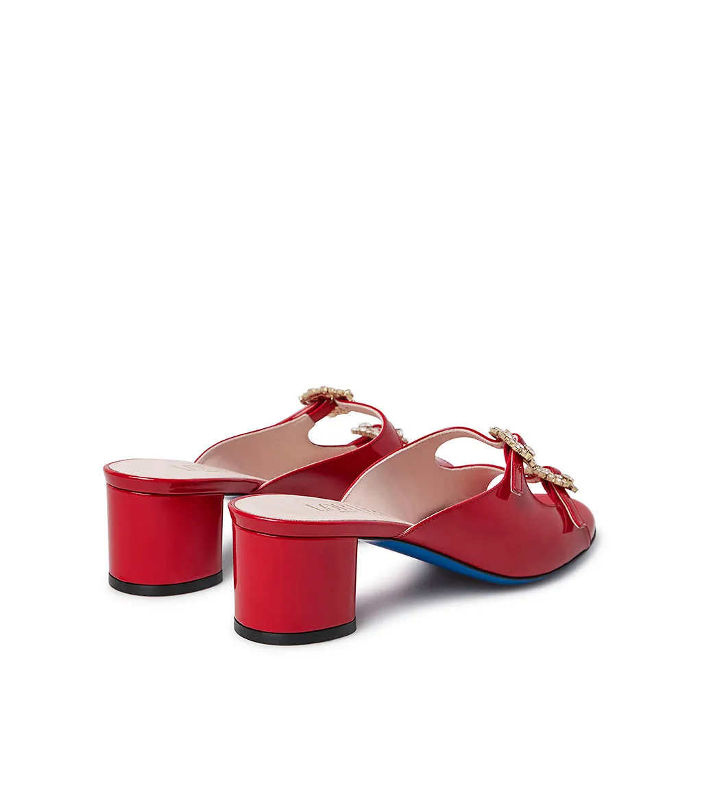 jewel buckles embellished red leather mules