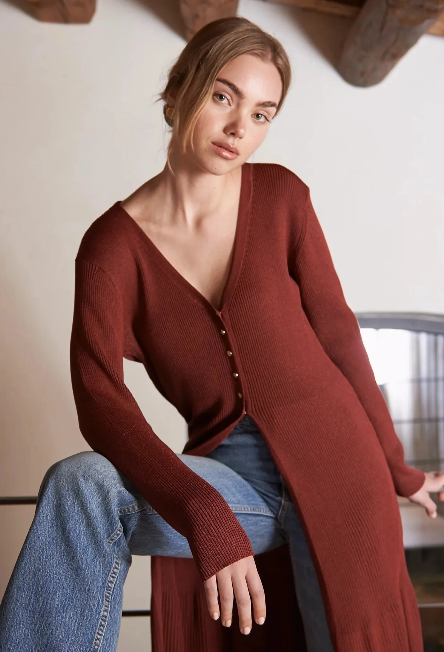 Jovonna Fleur Wine Knitted Dress