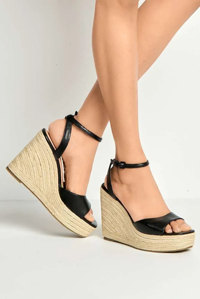 Kai Ankle Strap Wedges in Black