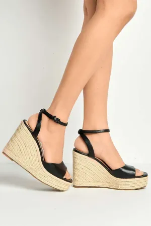 Kai Ankle Strap Wedges in Black