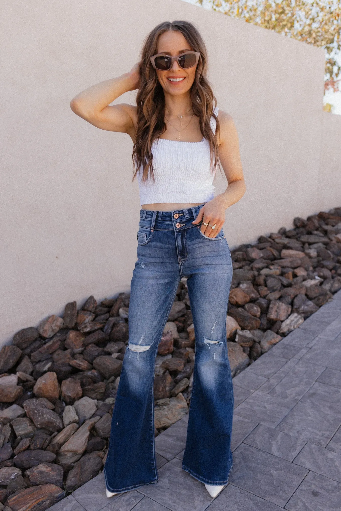 Kancan Confidence Boosting Distressed Flare Jean