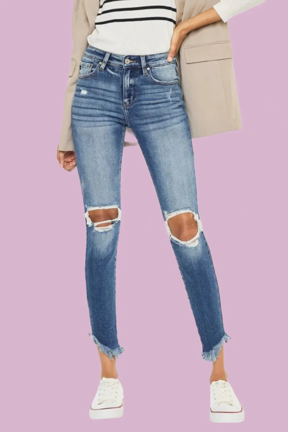 Kancan High Waist Distressed Raw Hem Ankle Skinny Jeans