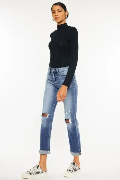 Kancan Let's Roll High Rise Cropped Straight Jeans