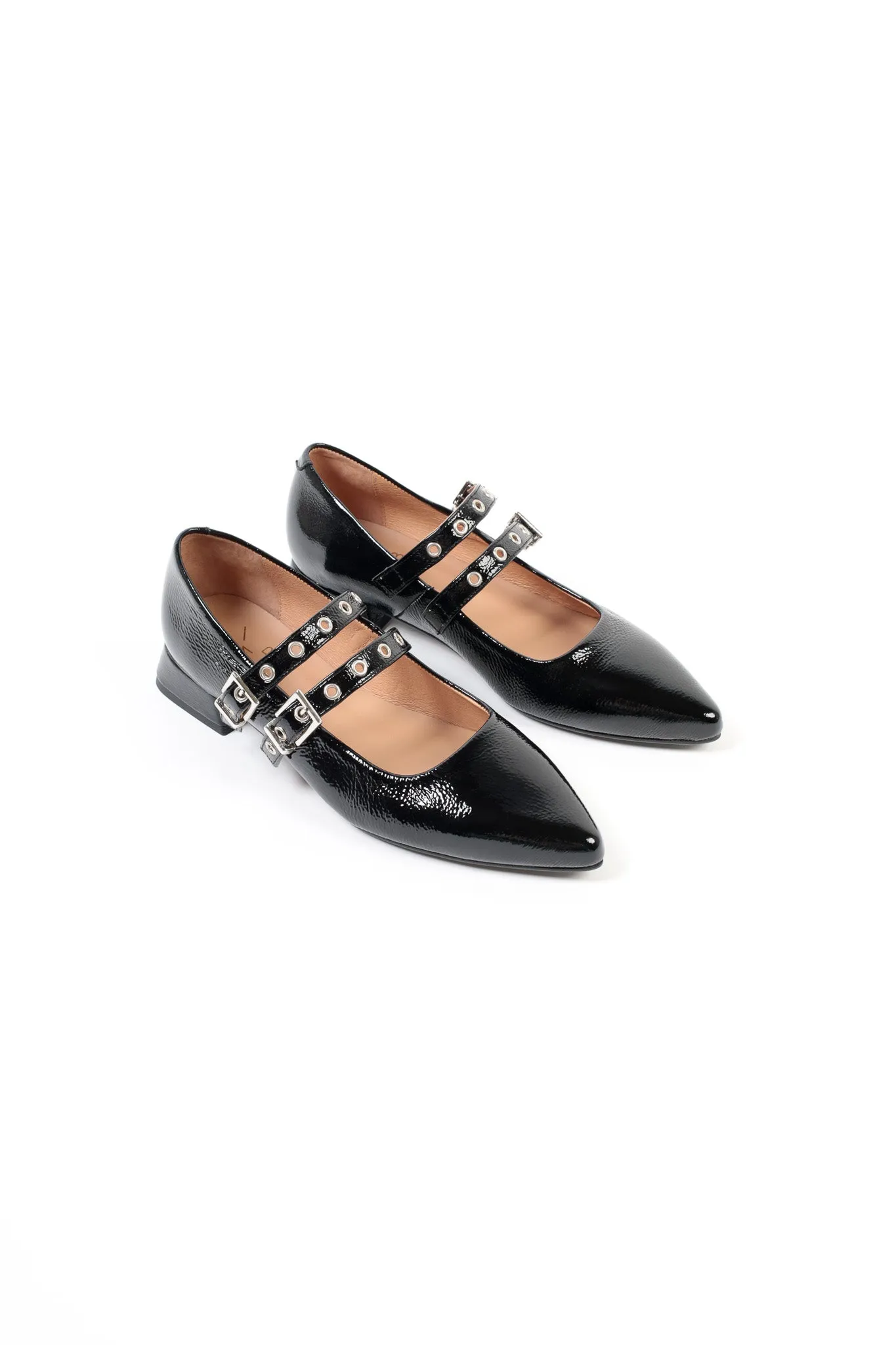 KATRINA BLACK - Pointed Patent Leather Mary Jane Pumps