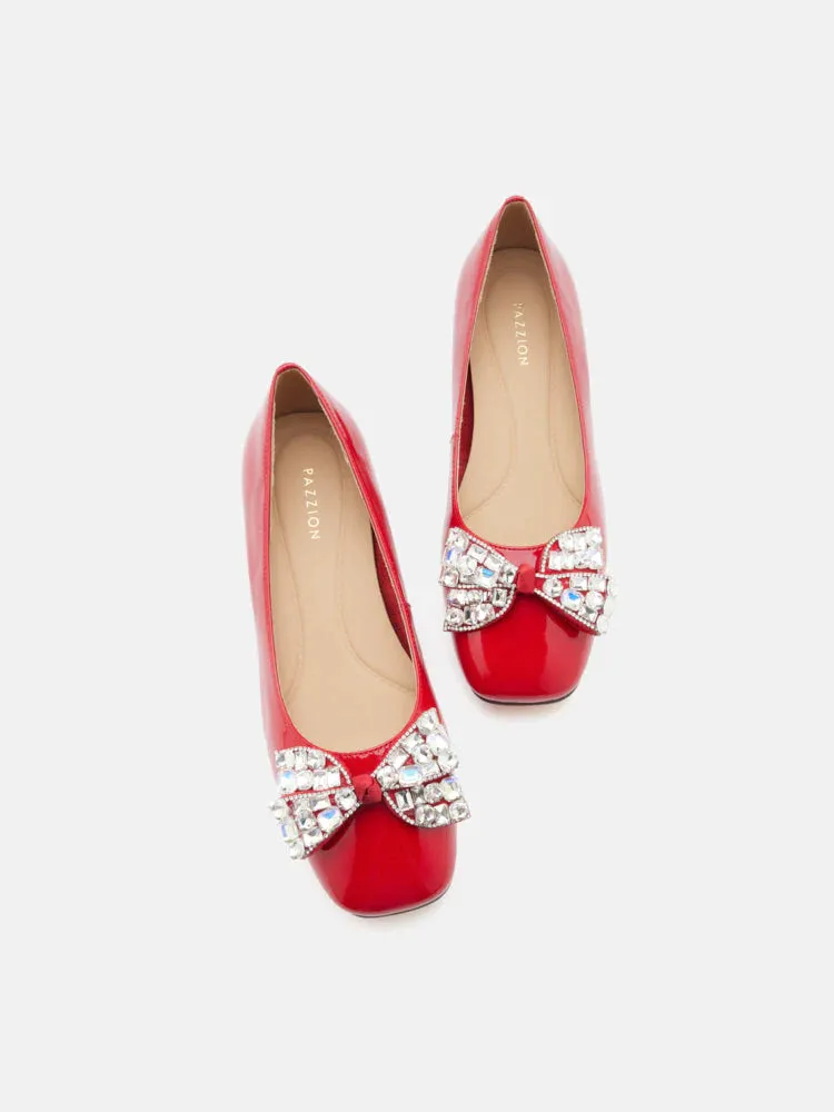 Katy Diamante Embellished Bow Patent Leather Flats
