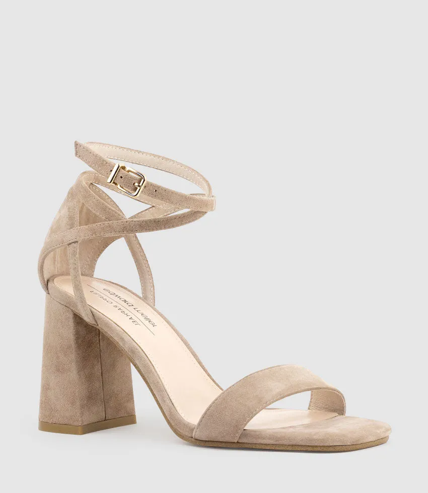 KELSEY85 Ankle Wrap Sandal in Nude Suede