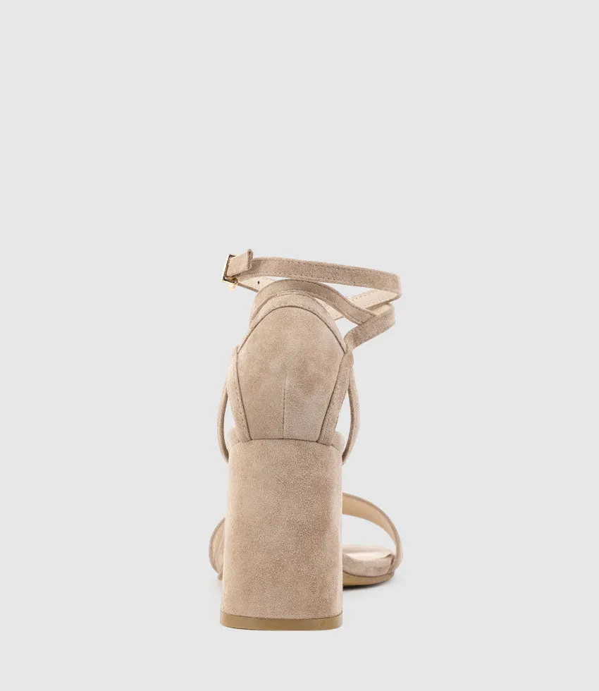 KELSEY85 Ankle Wrap Sandal in Nude Suede