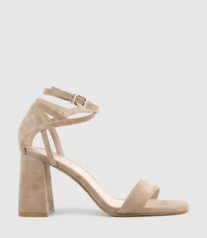 KELSEY85 Ankle Wrap Sandal in Nude Suede