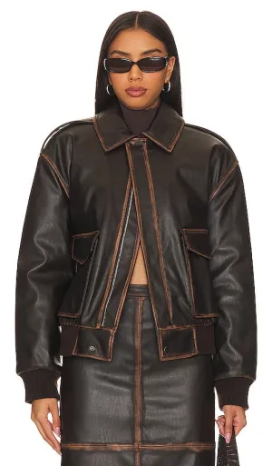 L'Academie Bo Faux Leather Jacket in Brown