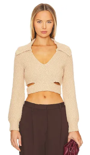 L'Academie Imani Boucle Knit Pullover in Beige