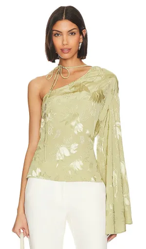 L'Academie Saffron One Shoulder Top in Sage