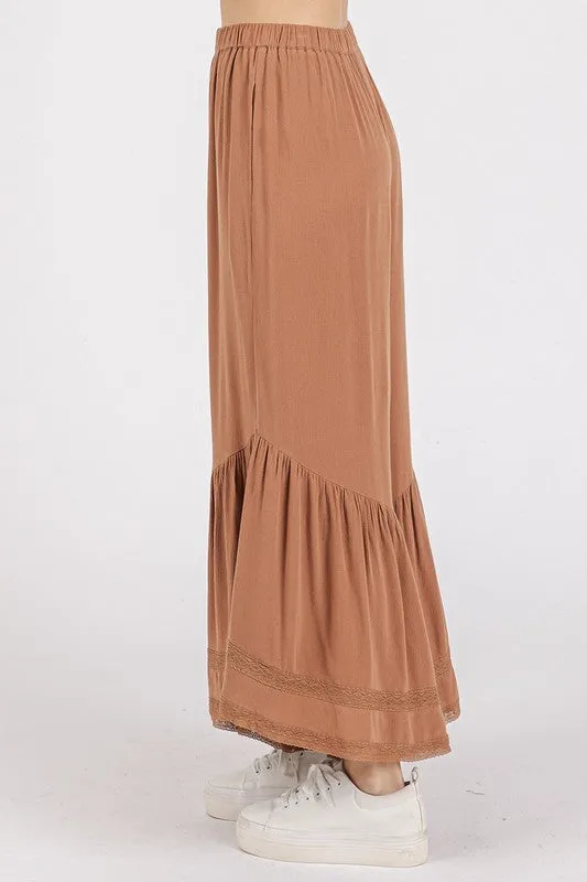 Lace Ruffle Asymmetric Hem Wide Leg  Bohemian Pants