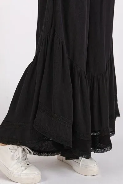 Lace Ruffle Asymmetric Hem Wide Leg Pants