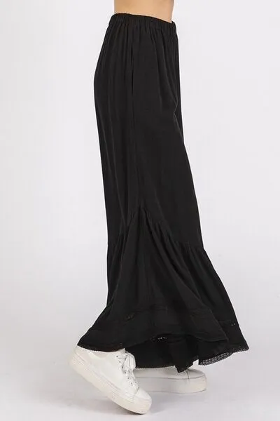 Lace Ruffle Asymmetric Hem Wide Leg Pants
