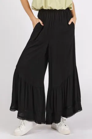 Lace Ruffle Asymmetric Hem Wide Leg Pants