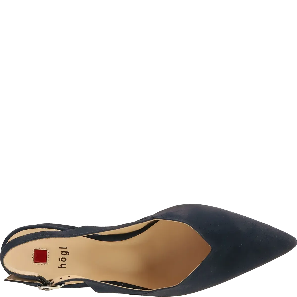 Laura Pointed Block Heel Sling Back Shoe Suede Navy