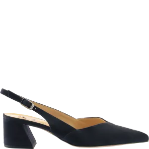 Laura Pointed Block Heel Sling Back Shoe Suede Navy