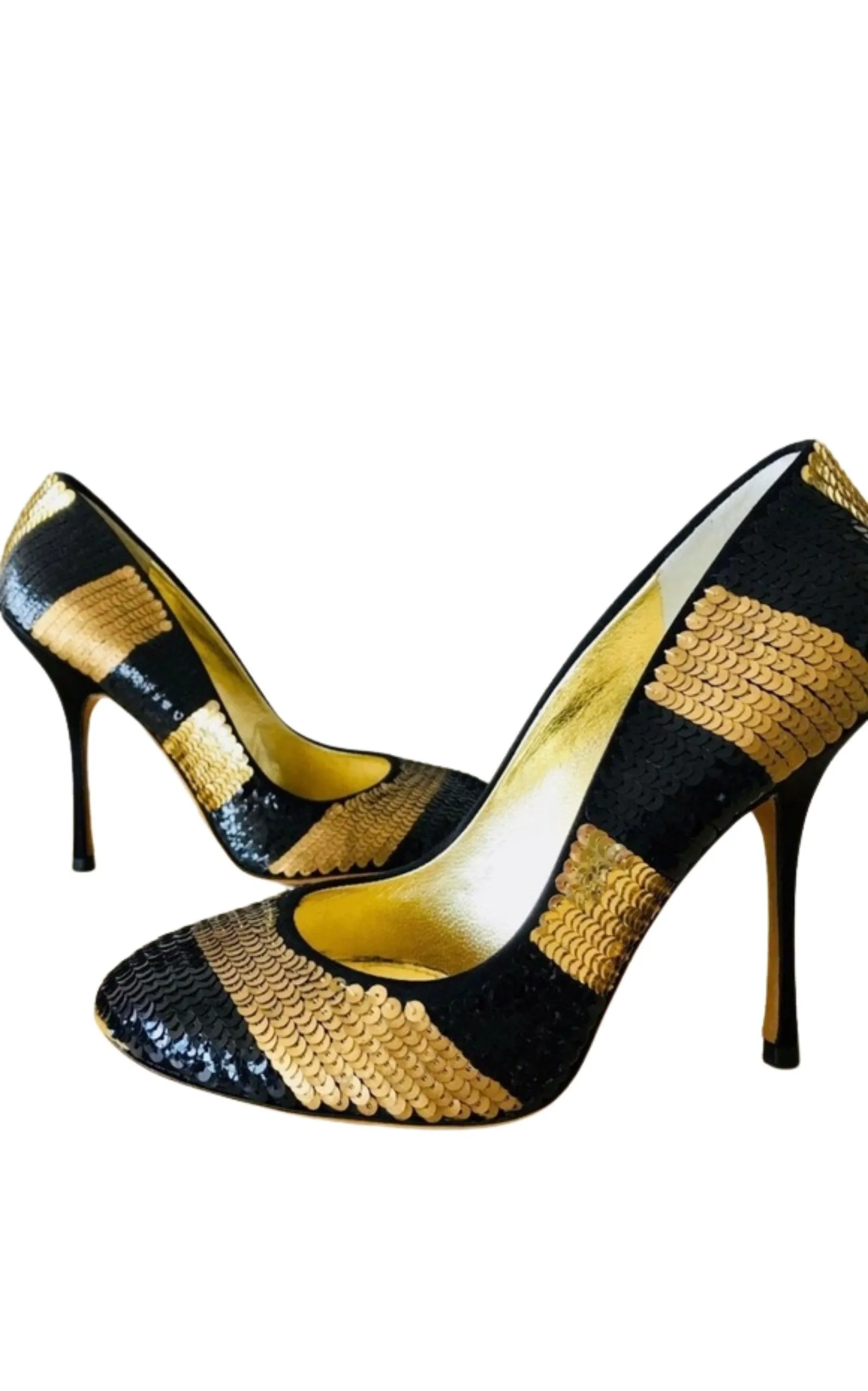 Leather Sequin Striped Pumps