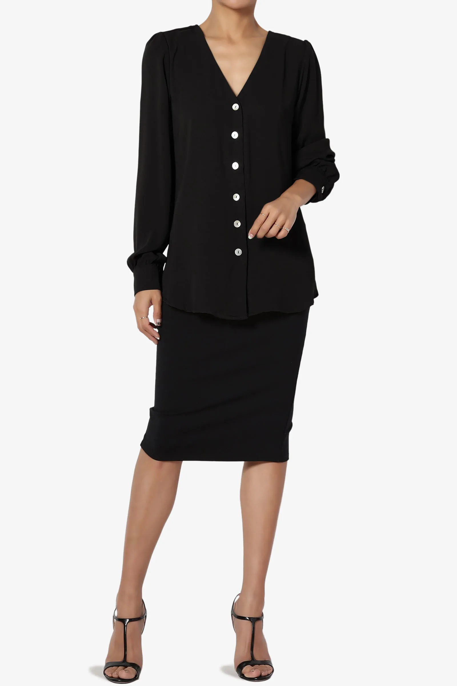 Leena V-Neck Button Front Blouse