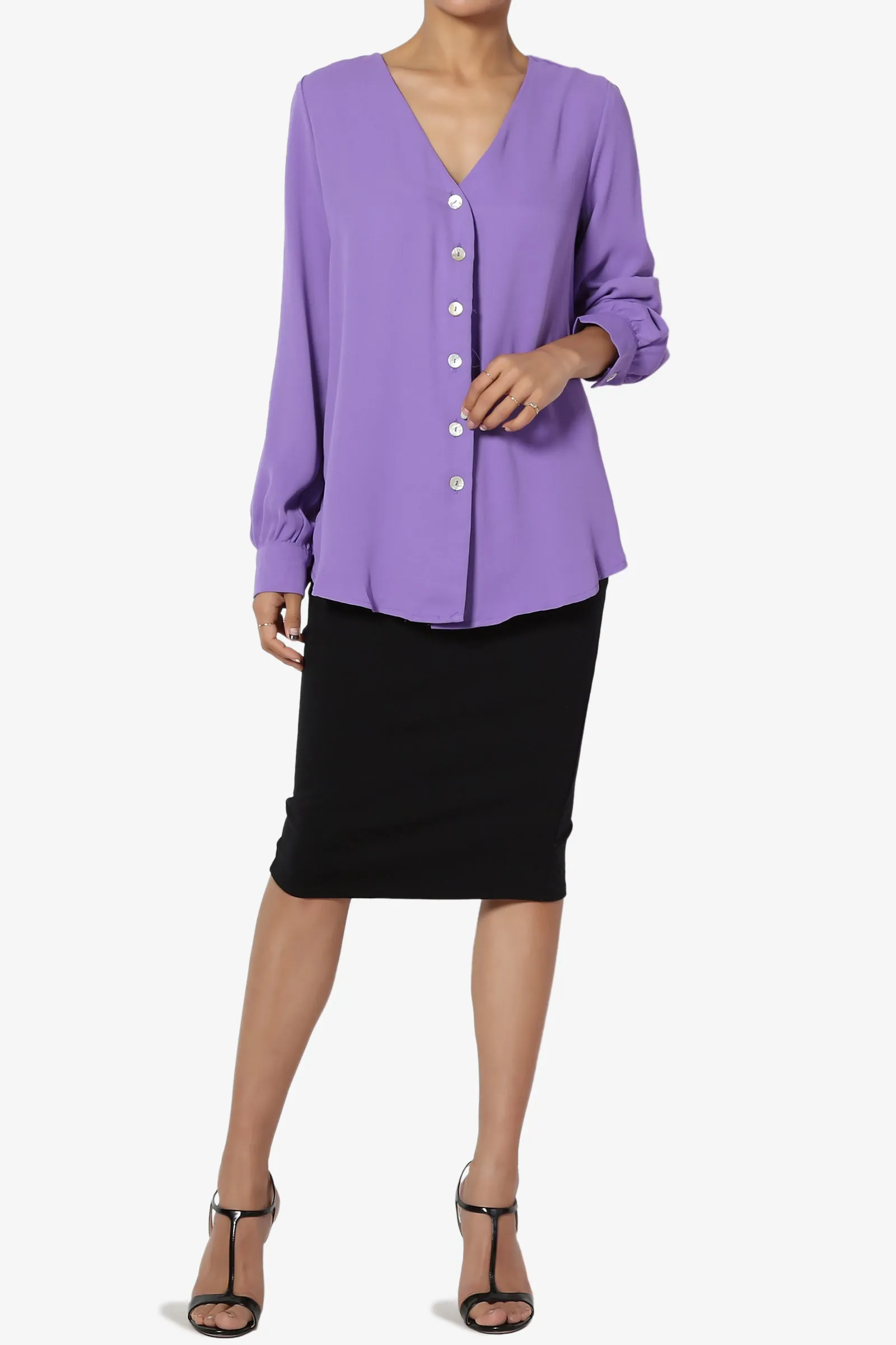 Leena V-Neck Button Front Blouse