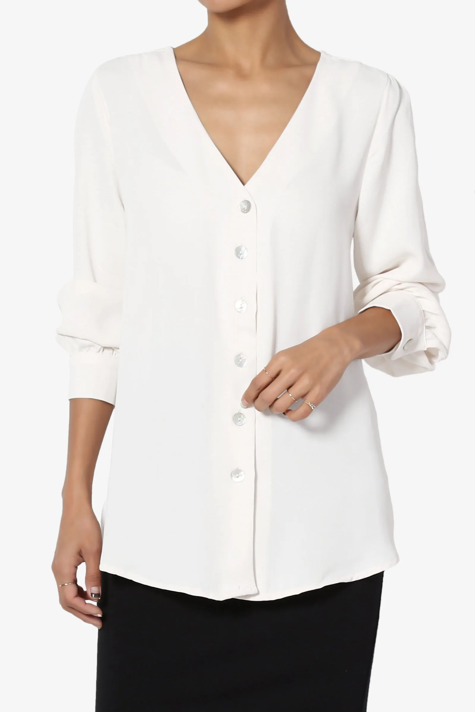 Leena V-Neck Button Front Blouse