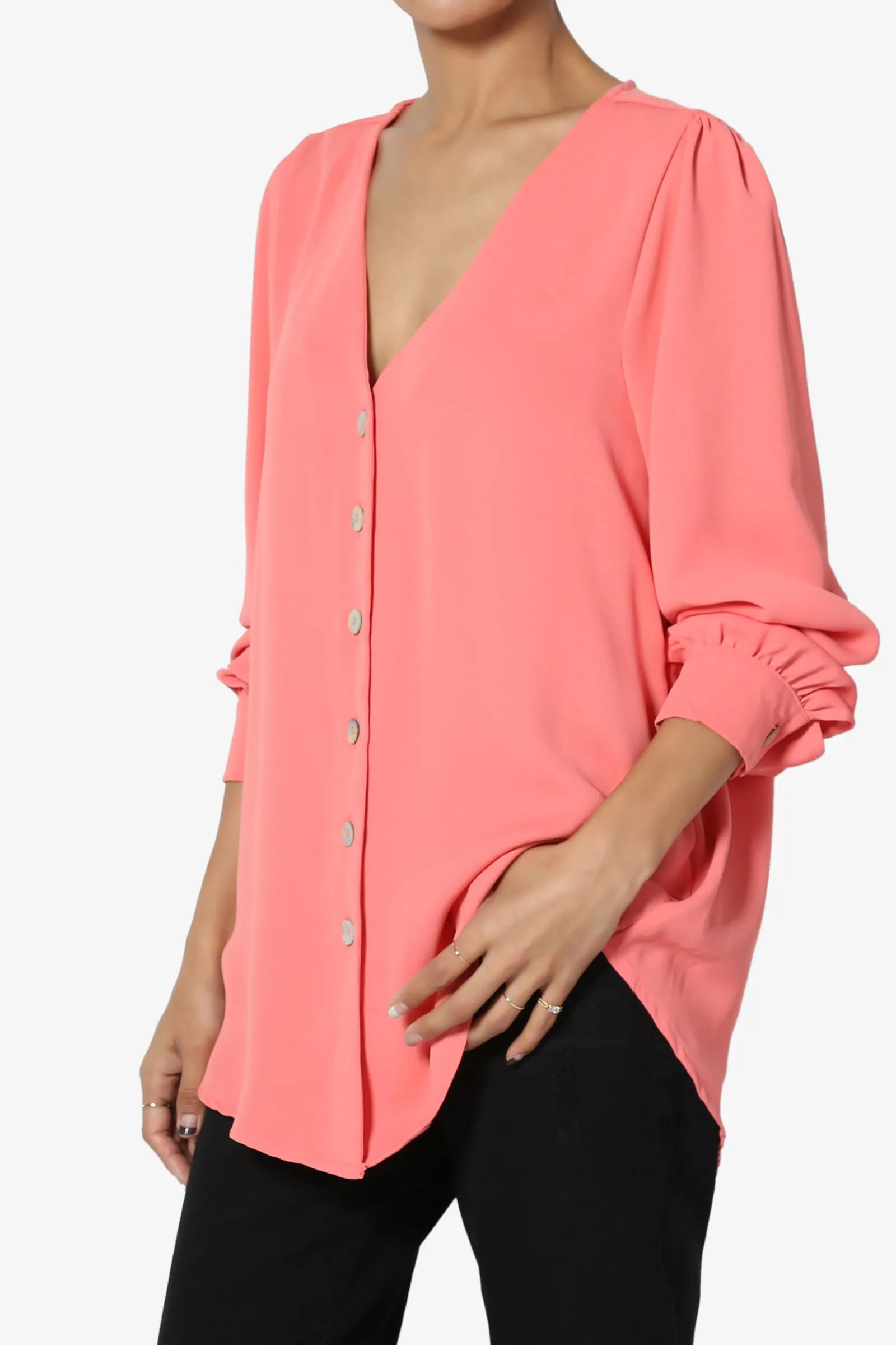 Leena V-Neck Button Front Blouse