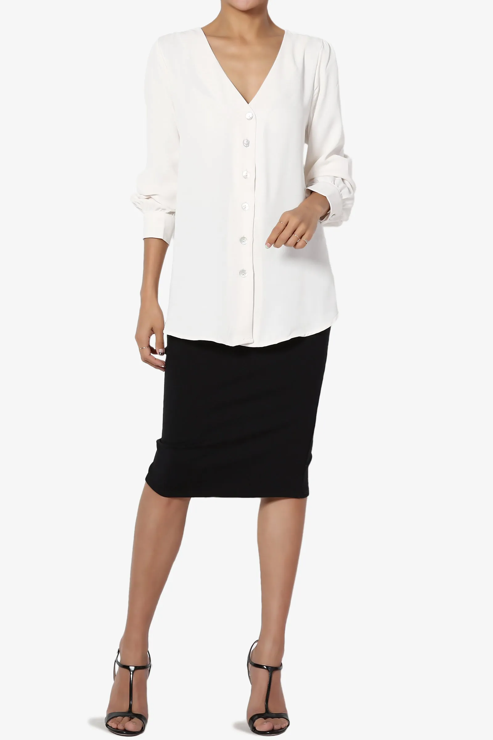 Leena V-Neck Button Front Blouse