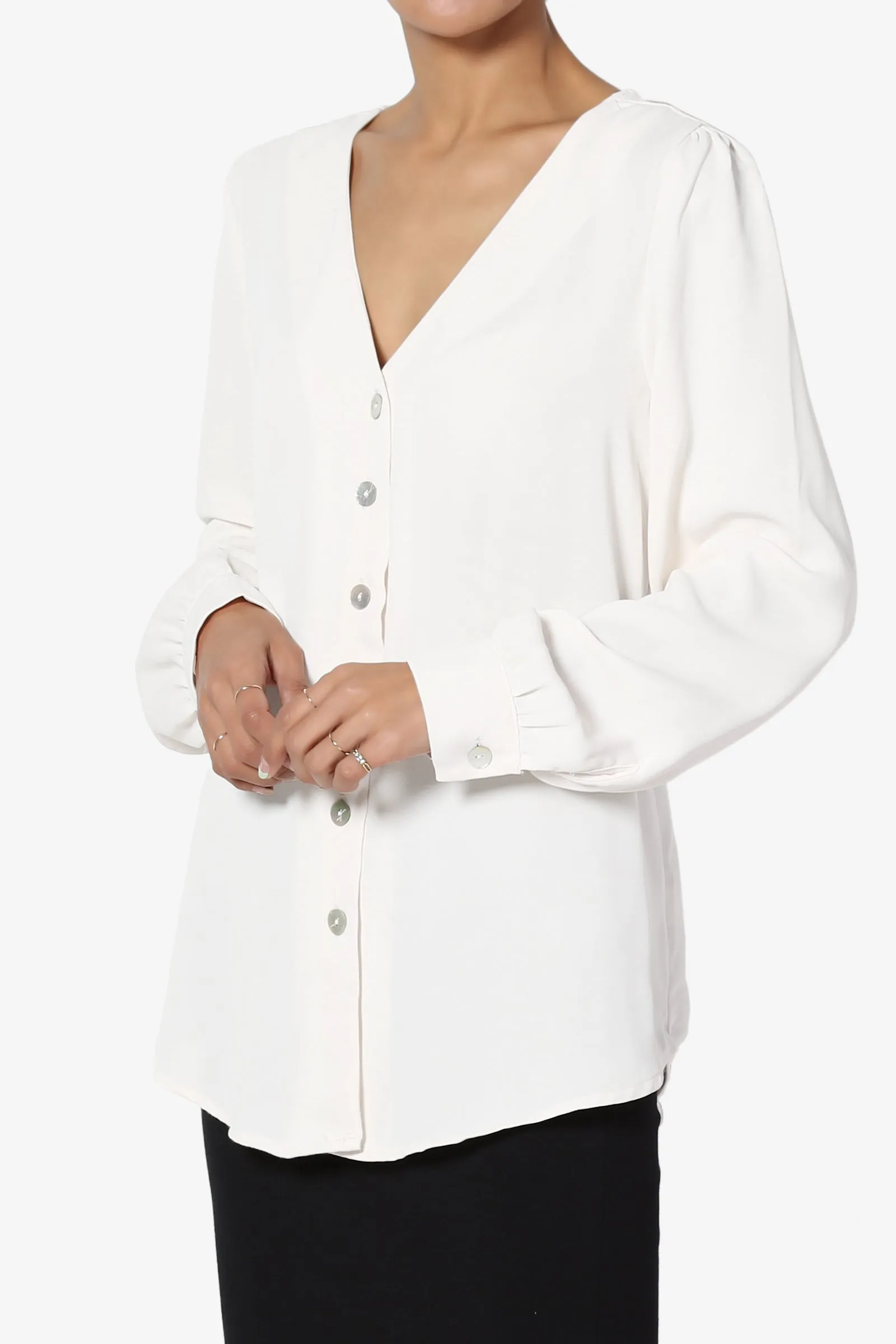 Leena V-Neck Button Front Blouse
