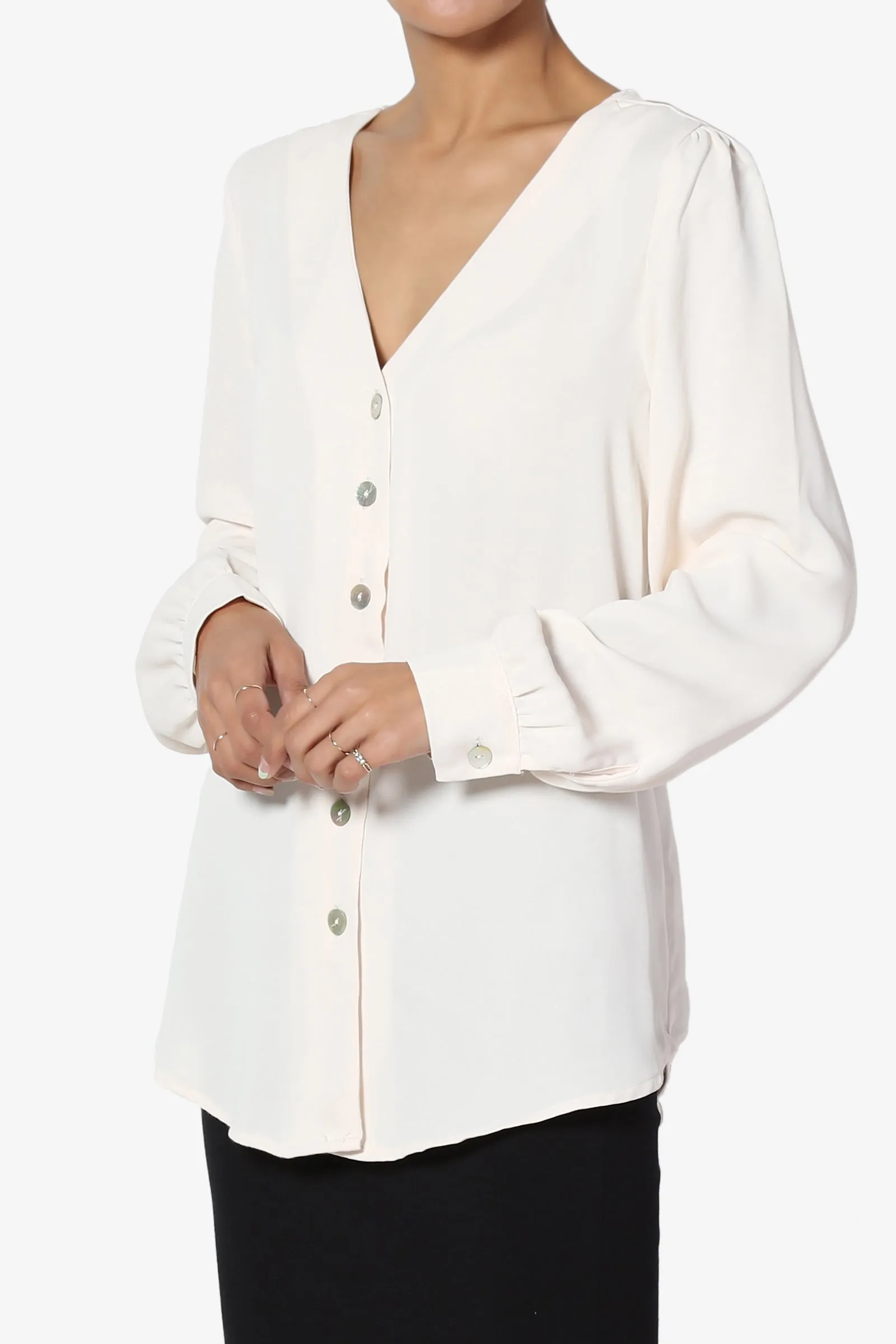 Leena V-Neck Button Front Blouse