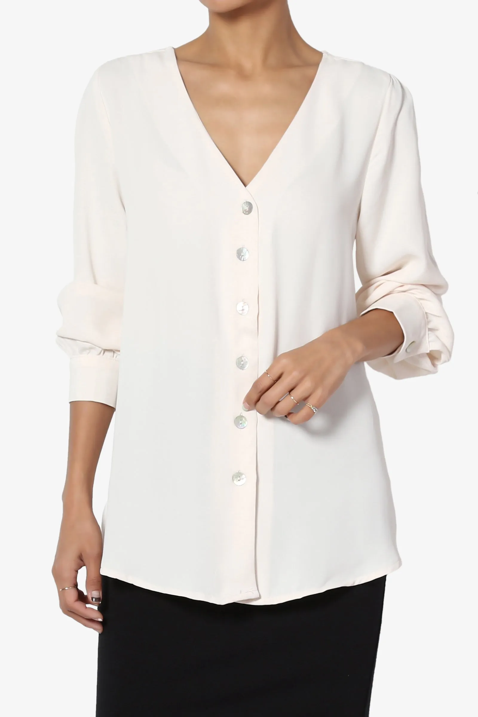Leena V-Neck Button Front Blouse