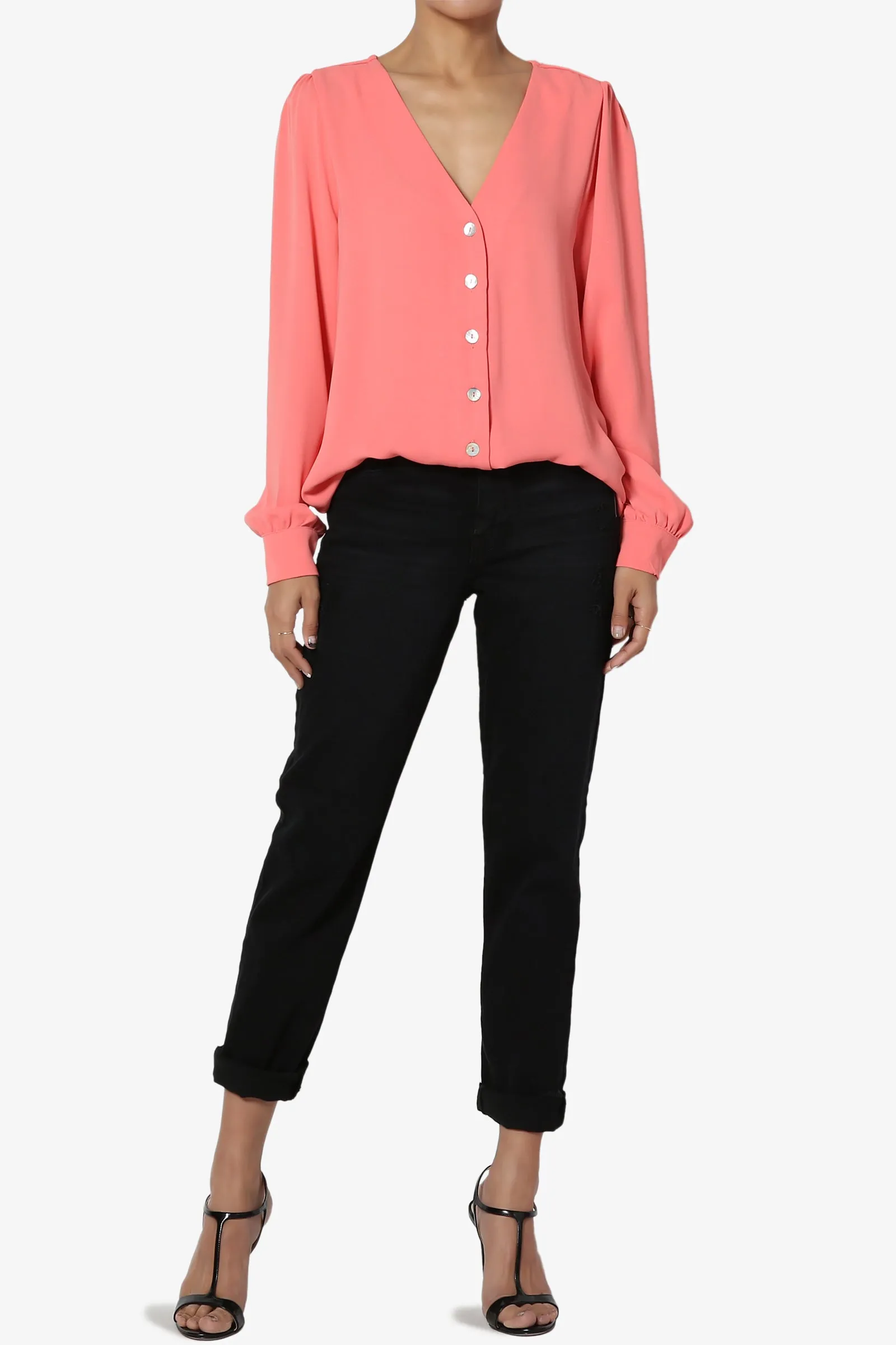 Leena V-Neck Button Front Blouse