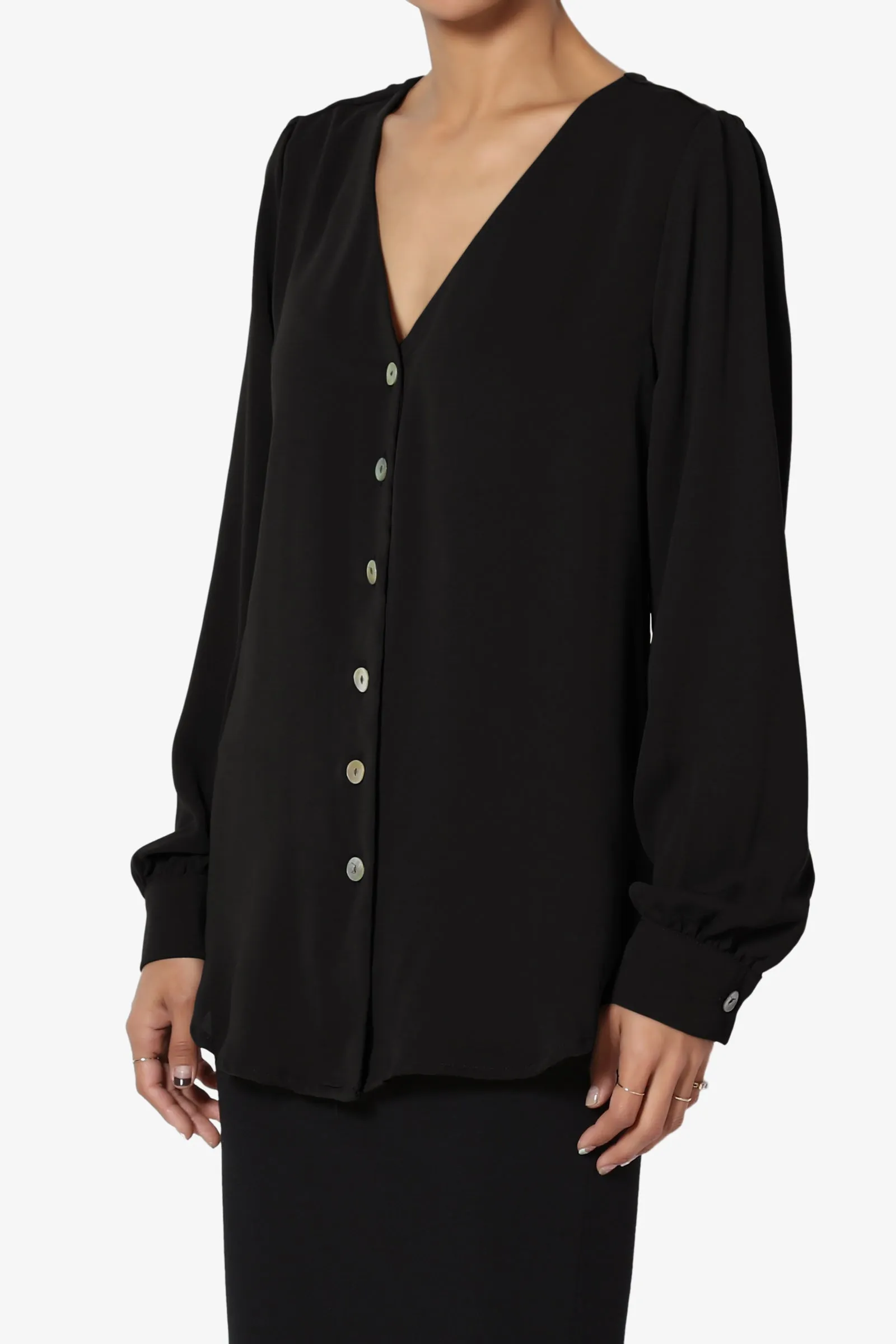 Leena V-Neck Button Front Blouse