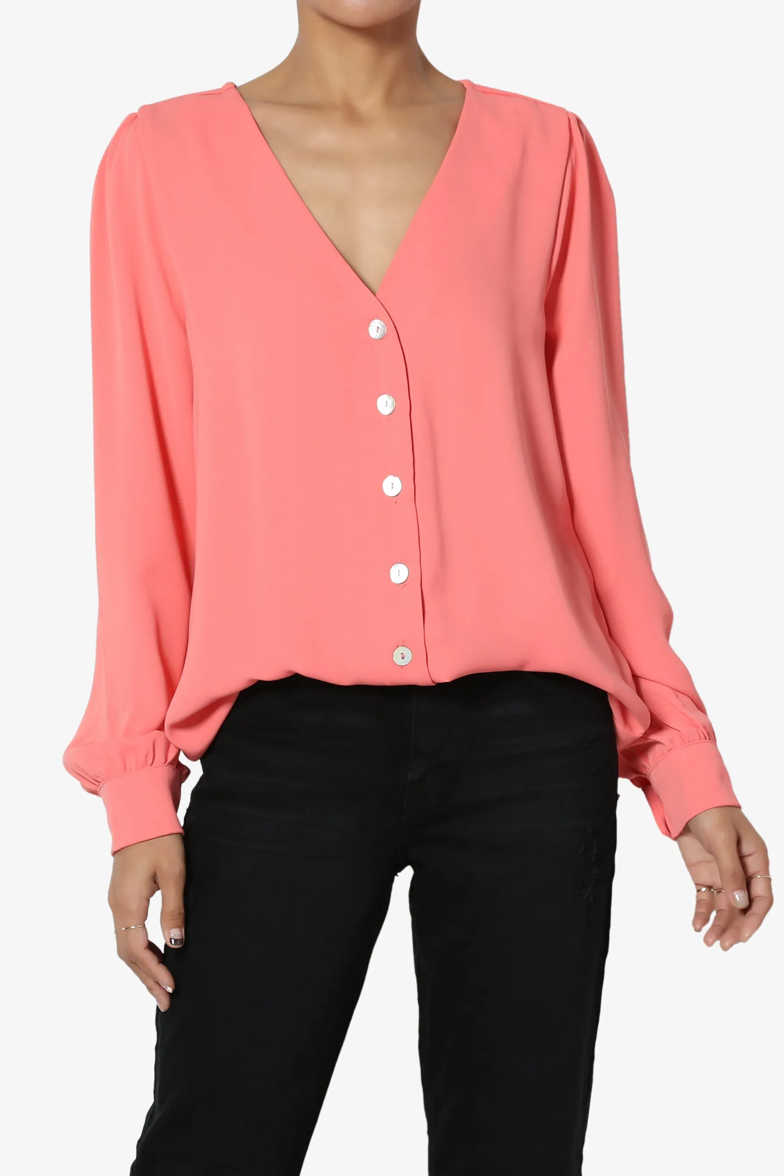 Leena V-Neck Button Front Blouse
