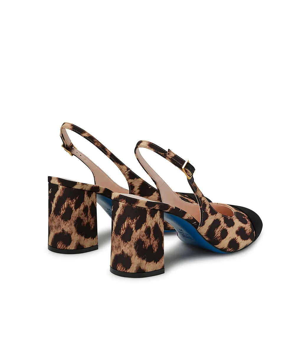Leopard print and black gross grain fabric slingbacks