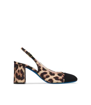 Leopard print and black gross grain fabric slingbacks