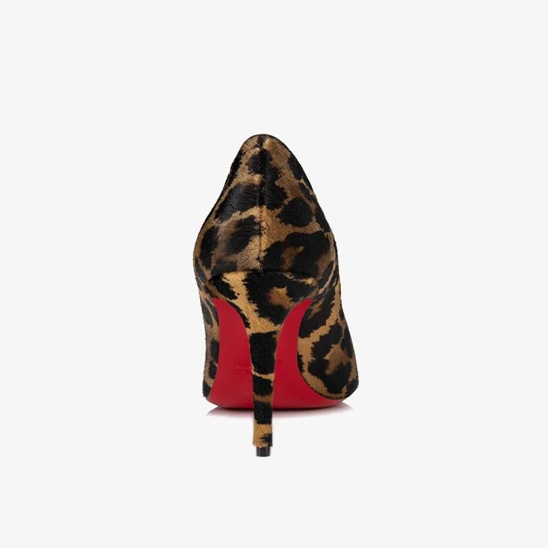 Lepord Brown Printed Leather Pointed Toe Pump