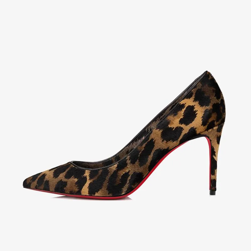 Lepord Brown Printed Leather Pointed Toe Pump