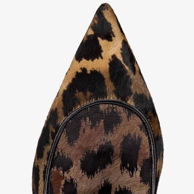Lepord Brown Printed Leather Pointed Toe Pump