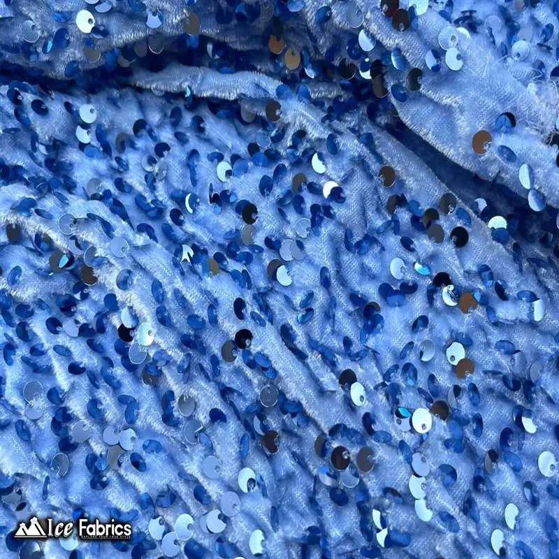 Light Blue Emma Stretch Velvet Fabric with Embroidery Sequin