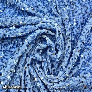 Light Blue Emma Stretch Velvet Fabric with Embroidery Sequin