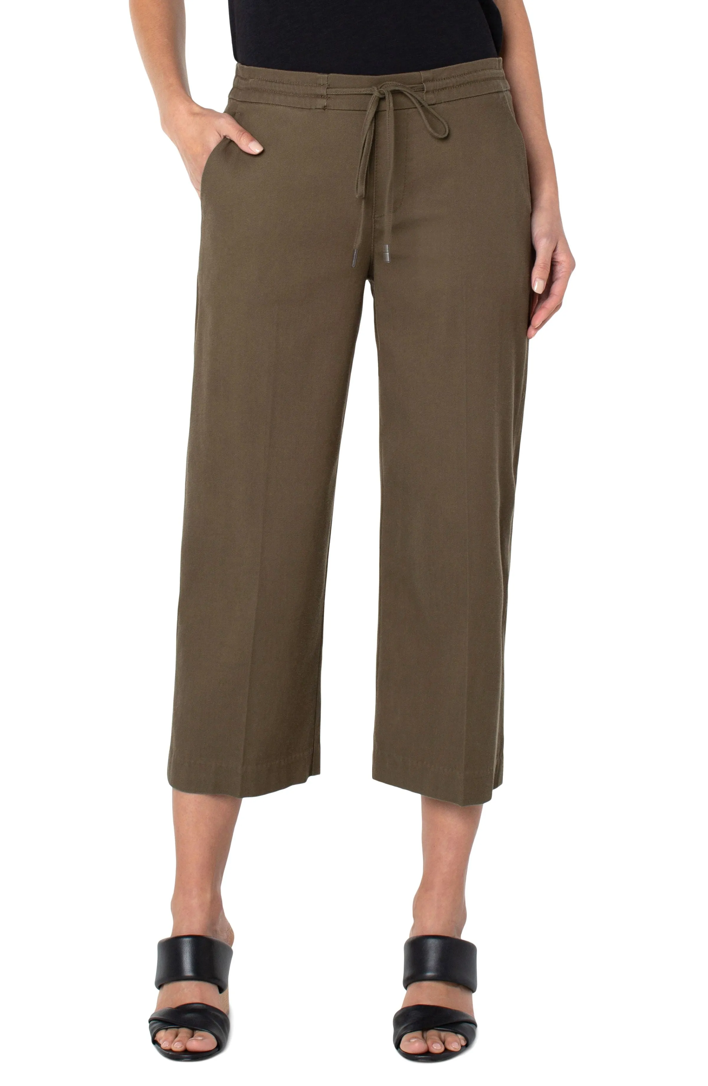 Liverpool Kelsey Culotte w/Tie Waistband Pants (Olive Grove)